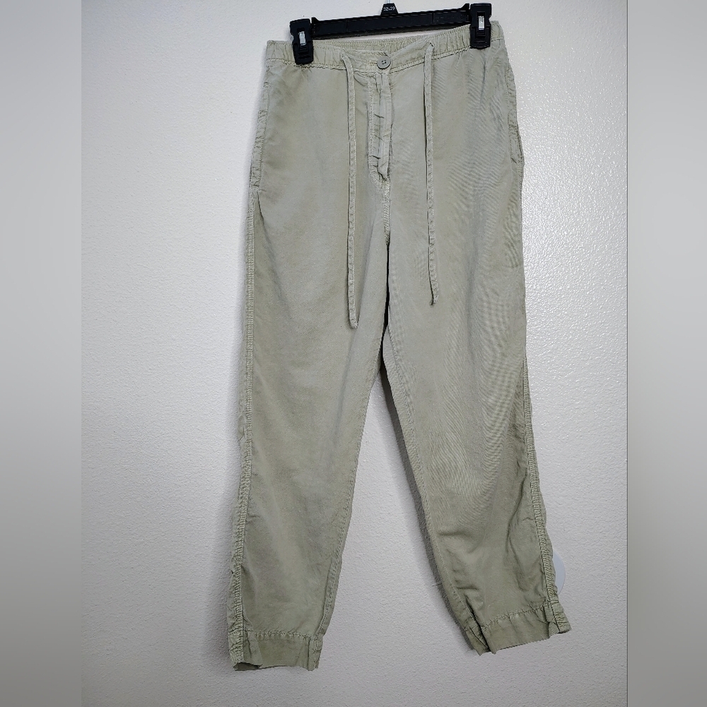 Zara Casual Barrel Pants,Olive Linen Blend Straight Leg Trouser Sz M Waistband
